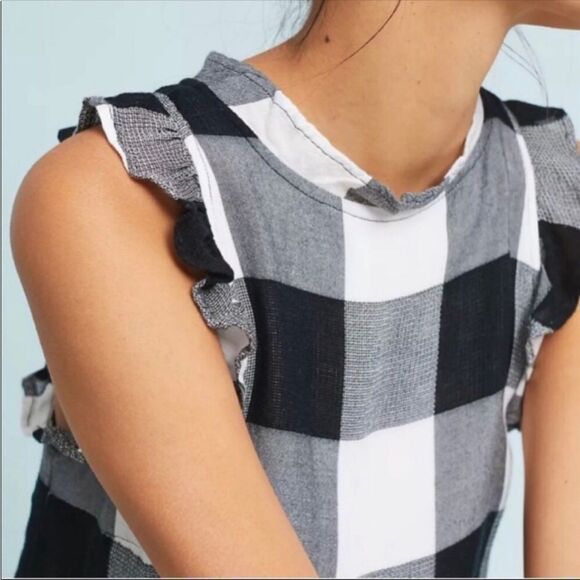 ANTHROPOLOGIE | CLOTH & STONE Buffalo Plaid Black & White Romper Women’s Size L - Picture 2 of 13